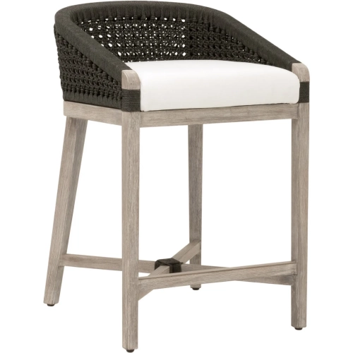 Montecito Counter Stool in Anthracite Rope, Pearl Fabric & Gray Mahogany